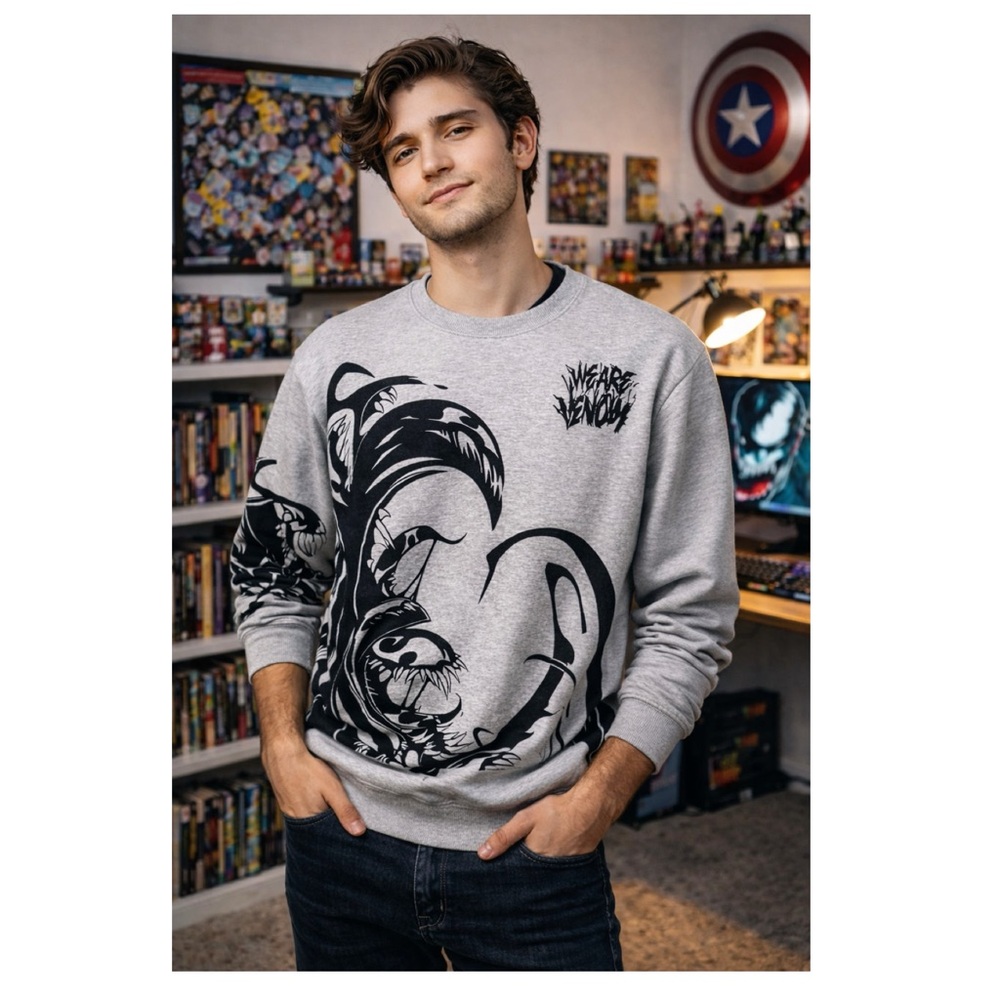 MARVEL We are Venom Venom Graphic Sweatshirt Sz M Grey Black Crewneck RARE